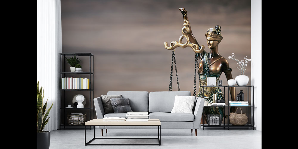 Adalet Heykeli Temalı Hukuk Duvar Kağıdı – Hukuk Büroları için Dekoratif Tasarım 5277