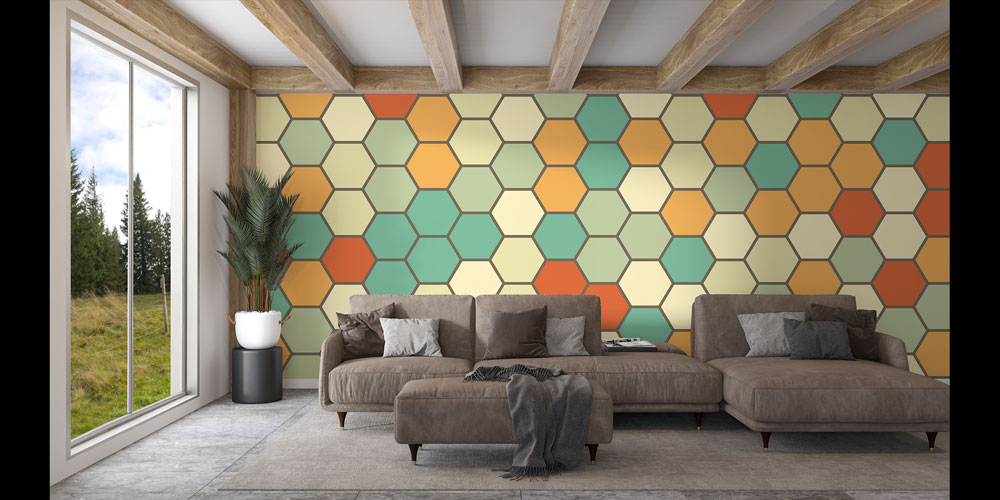 Renkli Altıgen Geometrik Desen Duvar Kağıdı 5231