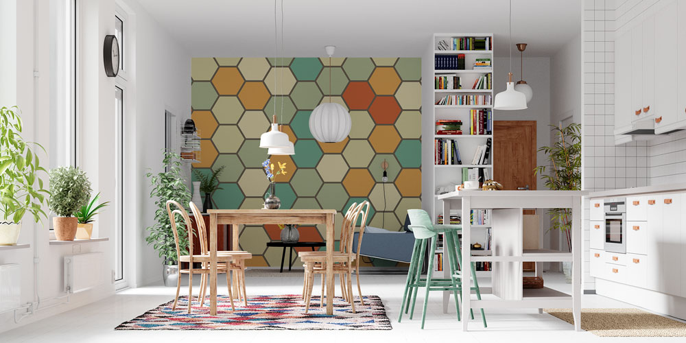 Renkli Altıgen Geometrik Desen Duvar Kağıdı 5231