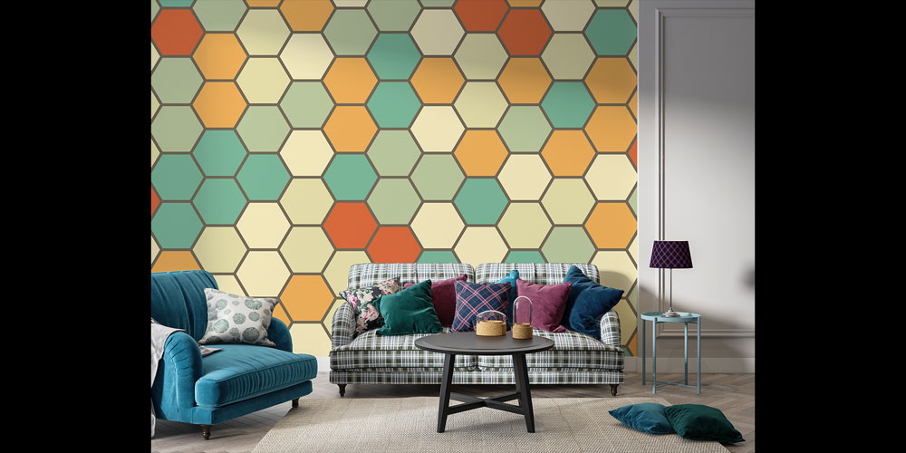 Renkli Altıgen Geometrik Desen Duvar Kağıdı 5231