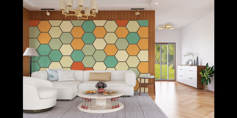 Renkli Altıgen Geometrik Desen Duvar Kağıdı 5231