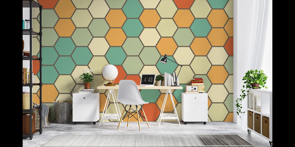 Renkli Altıgen Geometrik Desen Duvar Kağıdı 5231