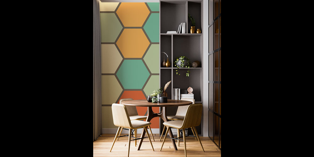 Renkli Altıgen Geometrik Desen Duvar Kağıdı 5231