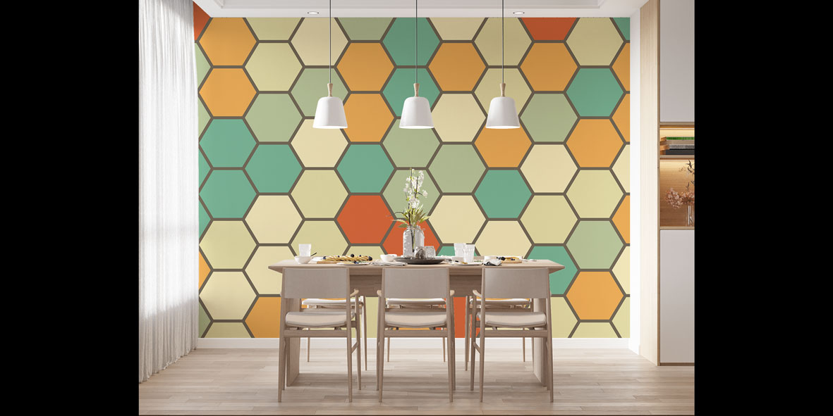 Renkli Altıgen Geometrik Desen Duvar Kağıdı 5231