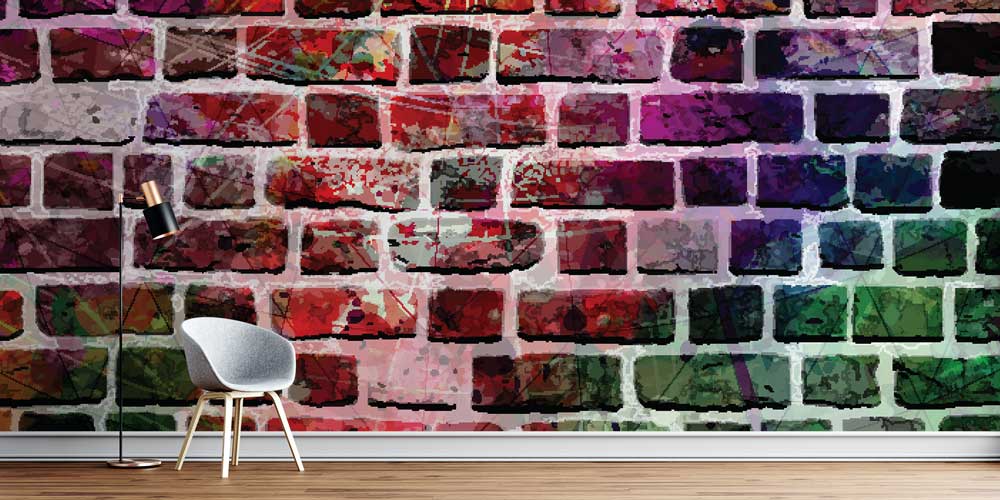 Renkli Tuğla Dokulu Grafiti Duvar Kağıdı 5244