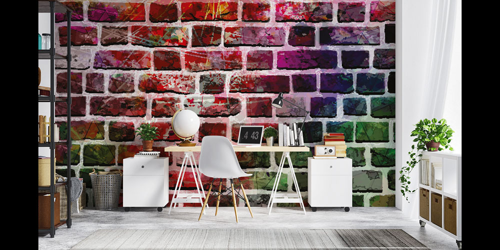 Renkli Tuğla Dokulu Grafiti Duvar Kağıdı 5244