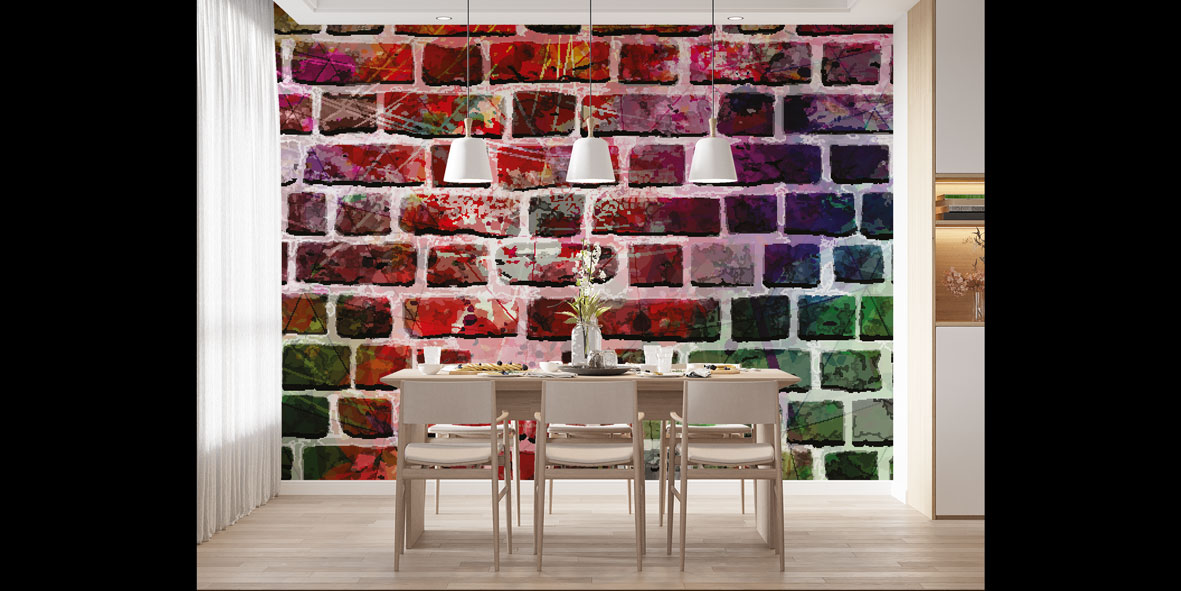 Renkli Tuğla Dokulu Grafiti Duvar Kağıdı 5244