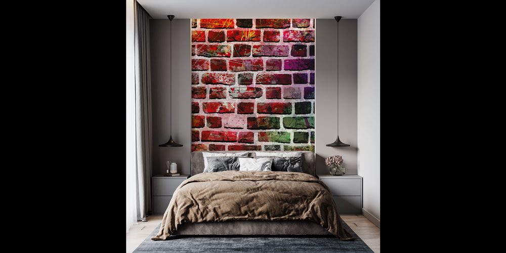 Renkli Tuğla Dokulu Grafiti Duvar Kağıdı 5244