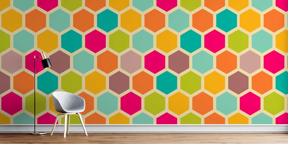 Renkli Altıgen Geometrik Desen Duvar Kağıdı 5247