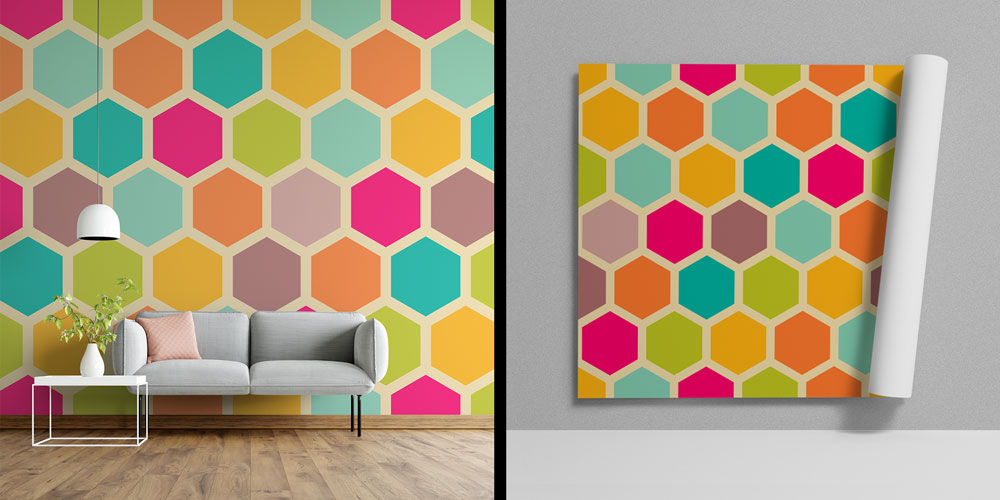 Renkli Altıgen Geometrik Desen Duvar Kağıdı 5247