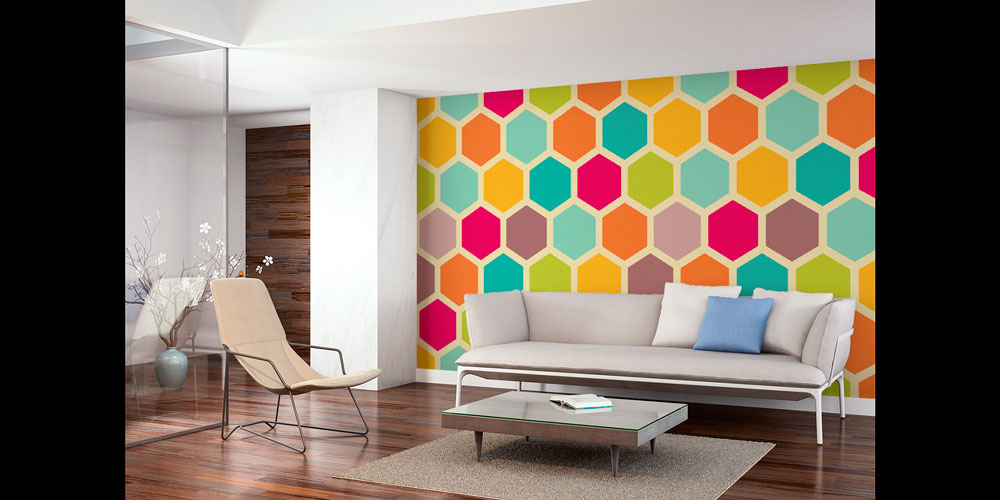 Renkli Altıgen Geometrik Desen Duvar Kağıdı 5247