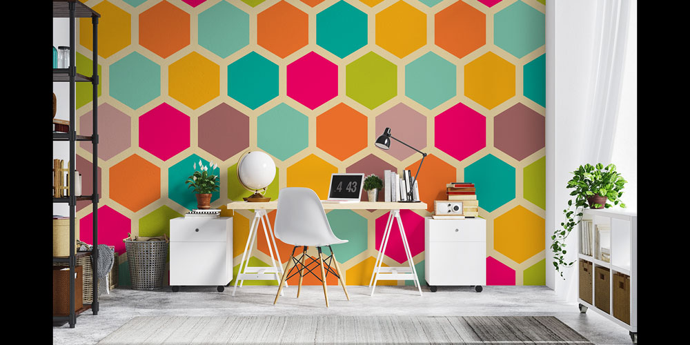 Renkli Altıgen Geometrik Desen Duvar Kağıdı 5247