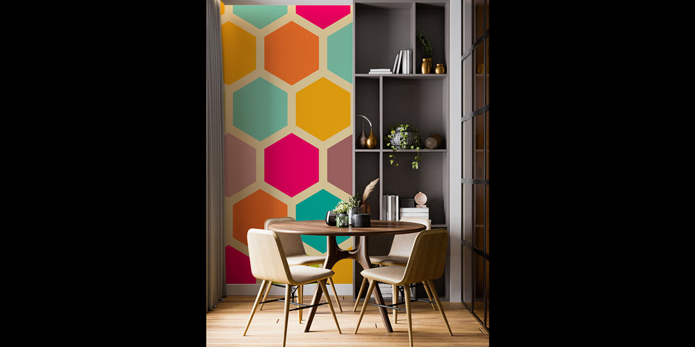 Renkli Altıgen Geometrik Desen Duvar Kağıdı 5247