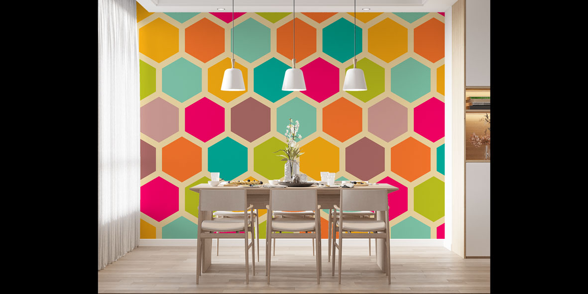 Renkli Altıgen Geometrik Desen Duvar Kağıdı 5247