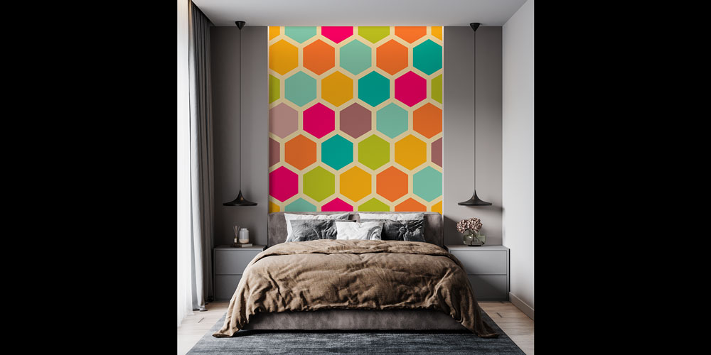 Renkli Altıgen Geometrik Desen Duvar Kağıdı 5247