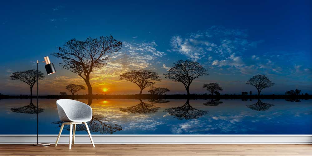 Afrika Gün Batımı Ağaç Siluetleri Duvar Kağıdı 12787