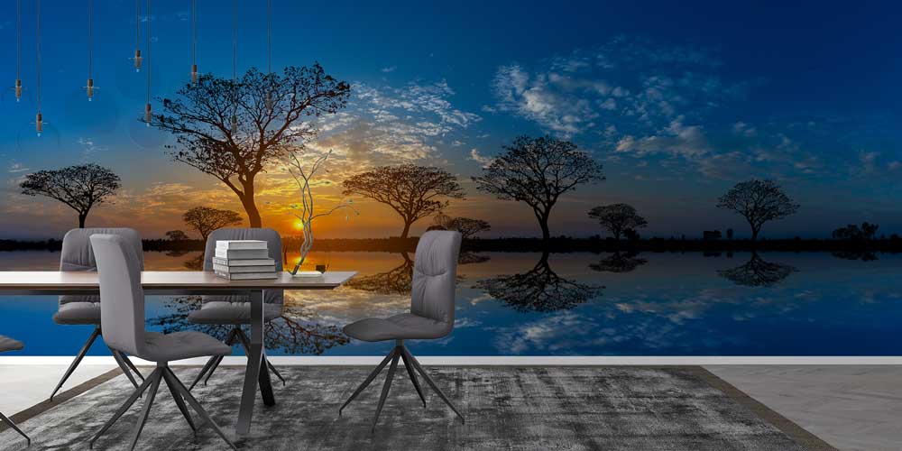 Afrika Gün Batımı Ağaç Siluetleri Duvar Kağıdı 12787