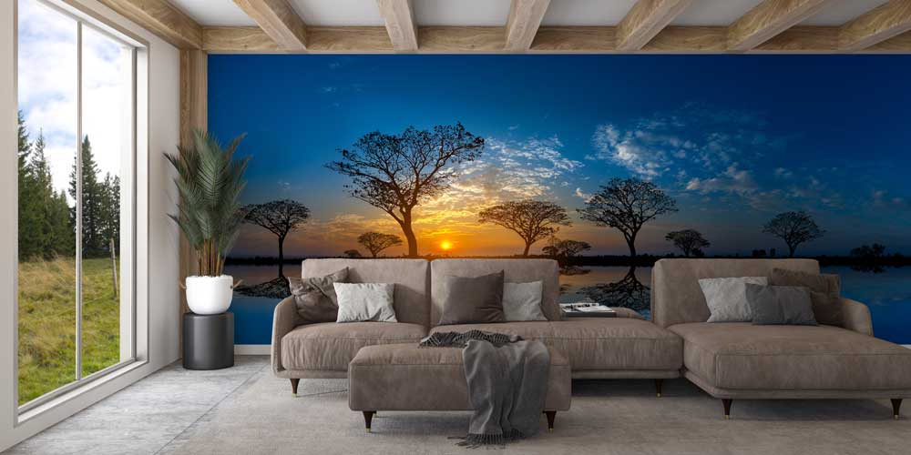 Afrika Gün Batımı Ağaç Siluetleri Duvar Kağıdı 12787