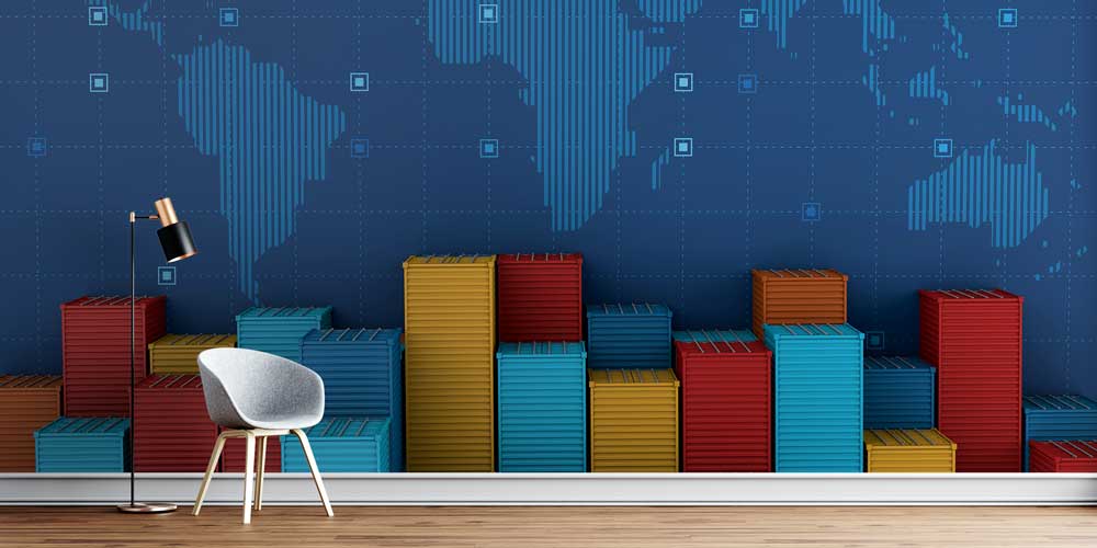 Konteyner ve Dünya Haritası Tasarımlı Duvar Kağıdı 5350