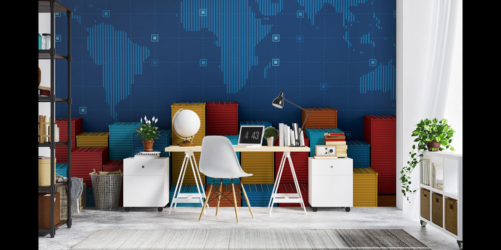 Konteyner ve Dünya Haritası Tasarımlı Duvar Kağıdı 5350