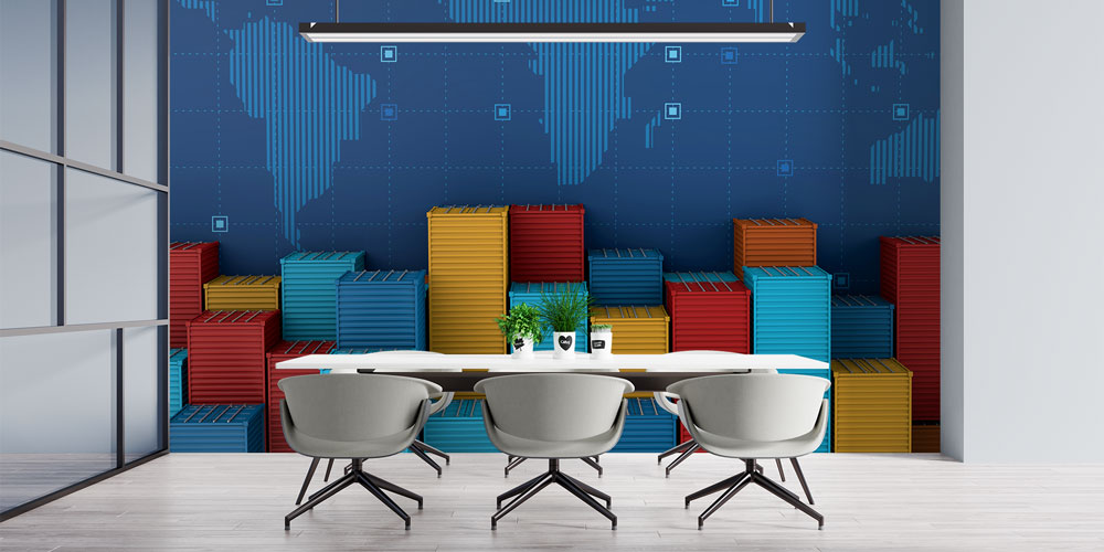 Konteyner ve Dünya Haritası Tasarımlı Duvar Kağıdı 5350