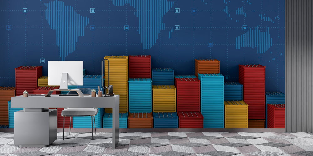 Konteyner ve Dünya Haritası Tasarımlı Duvar Kağıdı 5350