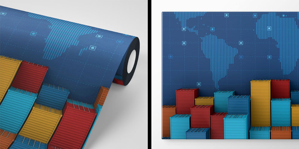 Konteyner ve Dünya Haritası Tasarımlı Duvar Kağıdı 5350