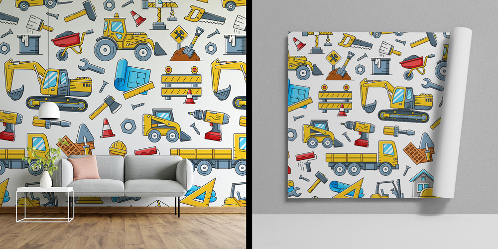 wallpaper-art-5568-00 İnşaat Araçları ve Ekipman Desenli Duvar Kağıdı 5568