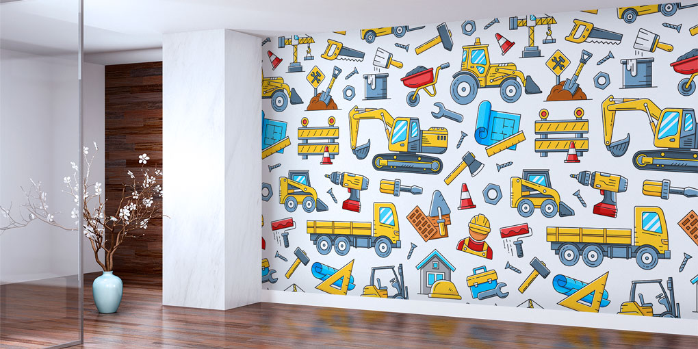 İnşaat Araçları ve Ekipman Desenli Duvar Kağıdı 5568