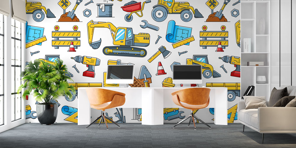 İnşaat Araçları ve Ekipman Desenli Duvar Kağıdı 5568