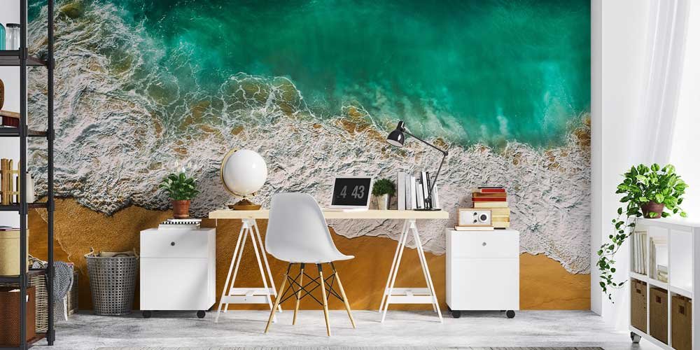 Turkuaz Sahil ve Dalga Deseni Duvar Kağıdı 12791