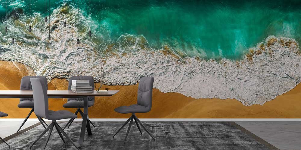 Turkuaz Sahil ve Dalga Deseni Duvar Kağıdı 12791