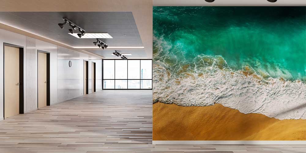 Turkuaz Sahil ve Dalga Deseni Duvar Kağıdı 12791