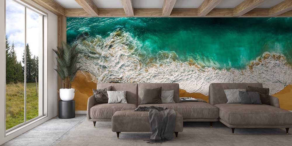 Turkuaz Sahil ve Dalga Deseni Duvar Kağıdı 12791