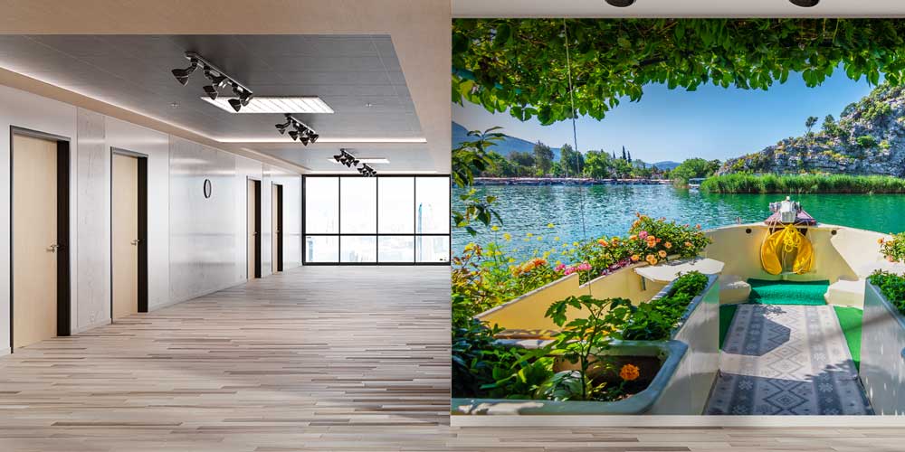 Turkuaz Nehir ve Tekne Manzaralı Duvar Kağıdı 11510