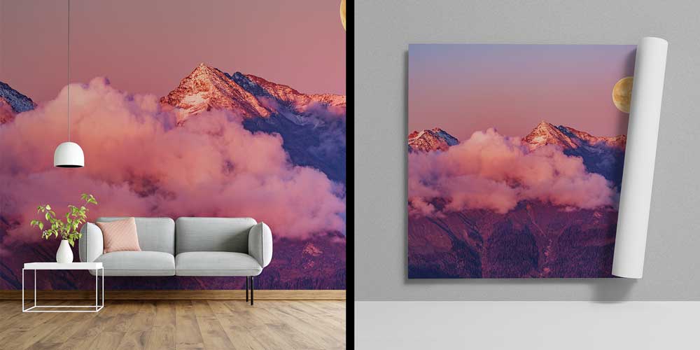 Dolunaylı Dağ Zirveleri ve Bulutlar Manzaralı Duvar Kağıdı 13091