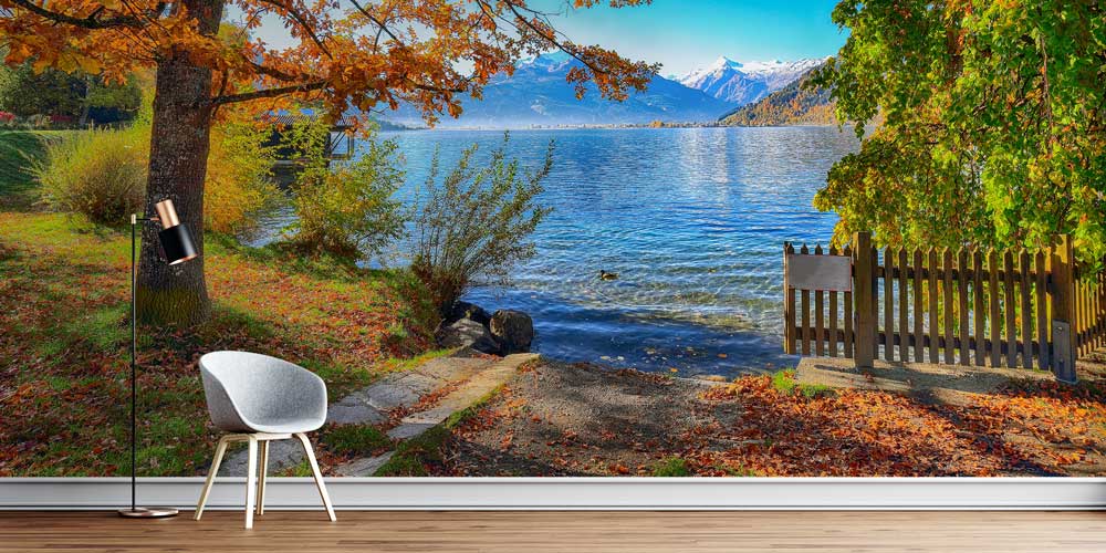 Sonbahar Göl Kıyısı ve Dağlar Manzaralı Avrupa Duvar Kağıdı 13096