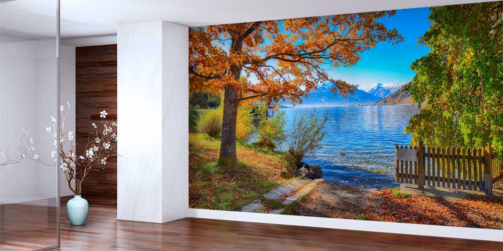 Sonbahar Göl Kıyısı ve Dağlar Manzaralı Avrupa Duvar Kağıdı 13096