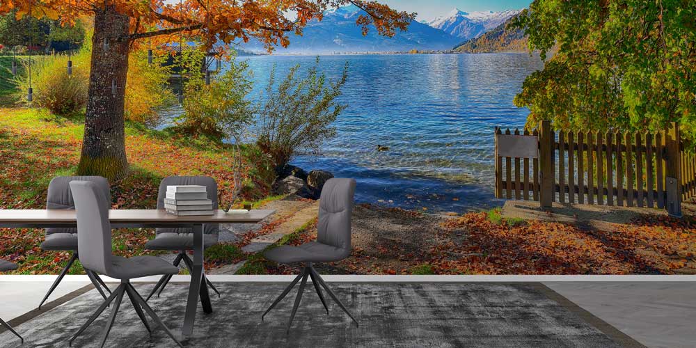 Sonbahar Göl Kıyısı ve Dağlar Manzaralı Avrupa Duvar Kağıdı 13096