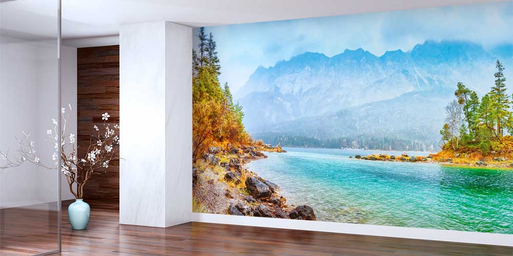 Turkuaz Göl ve Dağ Manzaralı Avrupa Duvar Kağıdı 13084