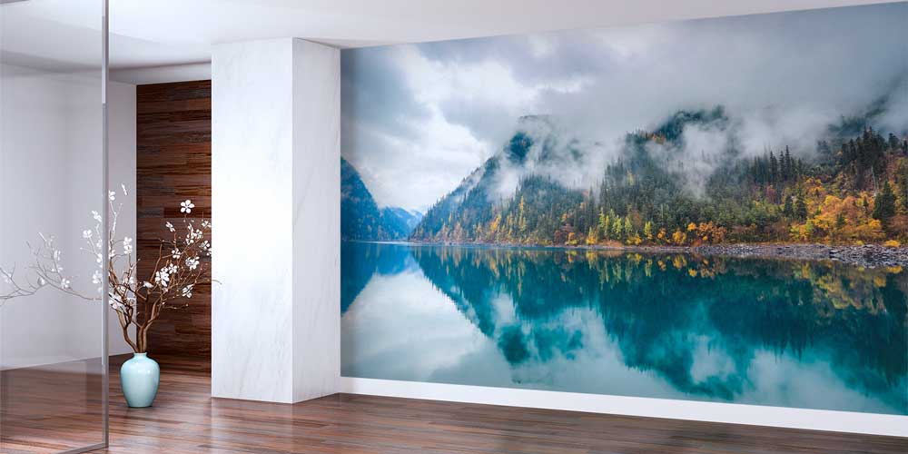 wallpaper-cover-design-12870-01 Sisli Dağlar ve Turkuaz Göl Yansıması Duvar Kaplaması 12870