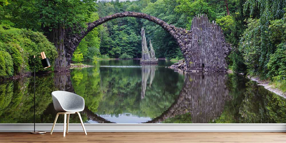 wallpaper-cover-design-12979-00 Doğa İçinde Taş Köprü Yansıma Manzarası Duvar Kağıdı 12979