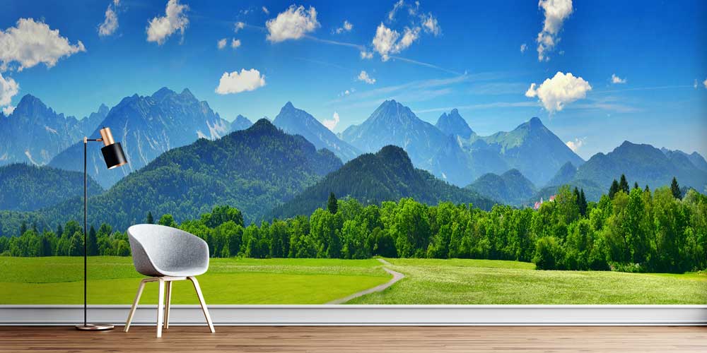 Yeşil Çayırlar ve Dağ Siluetleri Manzaralı Doğa Duvar Kağıdı 13021