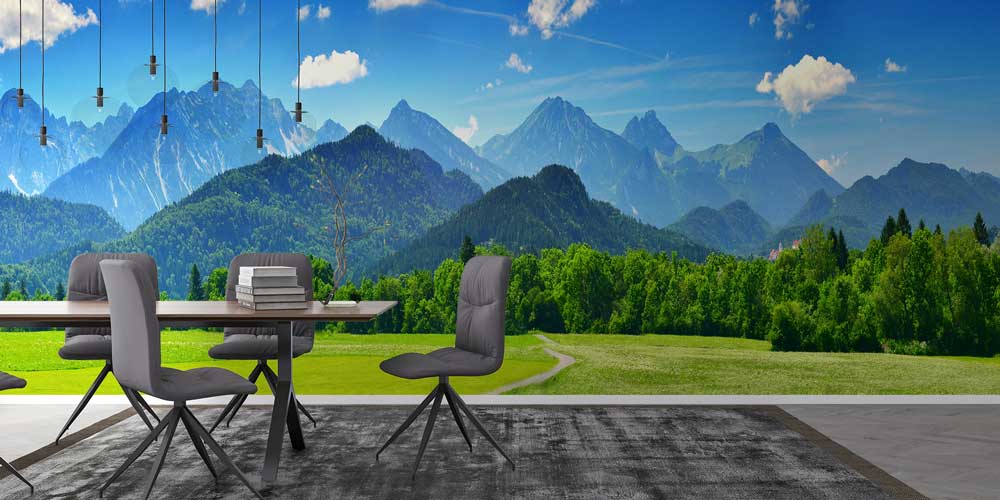 Yeşil Çayırlar ve Dağ Siluetleri Manzaralı Doğa Duvar Kağıdı 13021