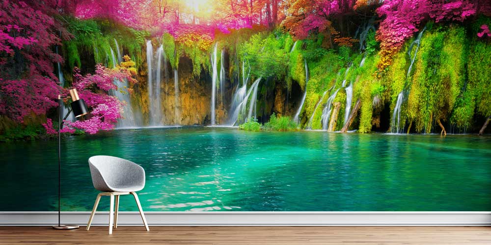 Renkli Şelaleler ve Turkuaz Göl Manzaralı Doğa Duvar Kağıdı 13040