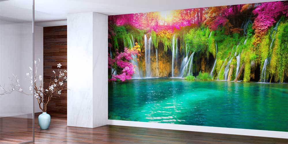 wallpaper-cover-design-13040-01 Renkli Şelaleler ve Turkuaz Göl Manzaralı Doğa Duvar Kağıdı 13040