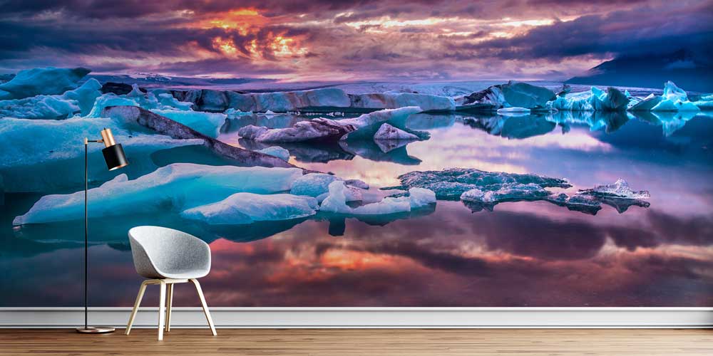 Gün Batımında Buz Gölü ve Yüzen Buzlar Manzaralı Doğa Duvar Kağıdı 13042