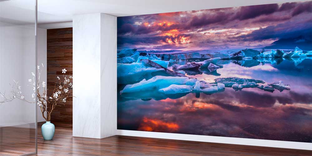 wallpaper-cover-design-13042-01 Gün Batımında Buz Gölü ve Yüzen Buzlar Manzaralı Doğa Duvar Kağıdı 13042