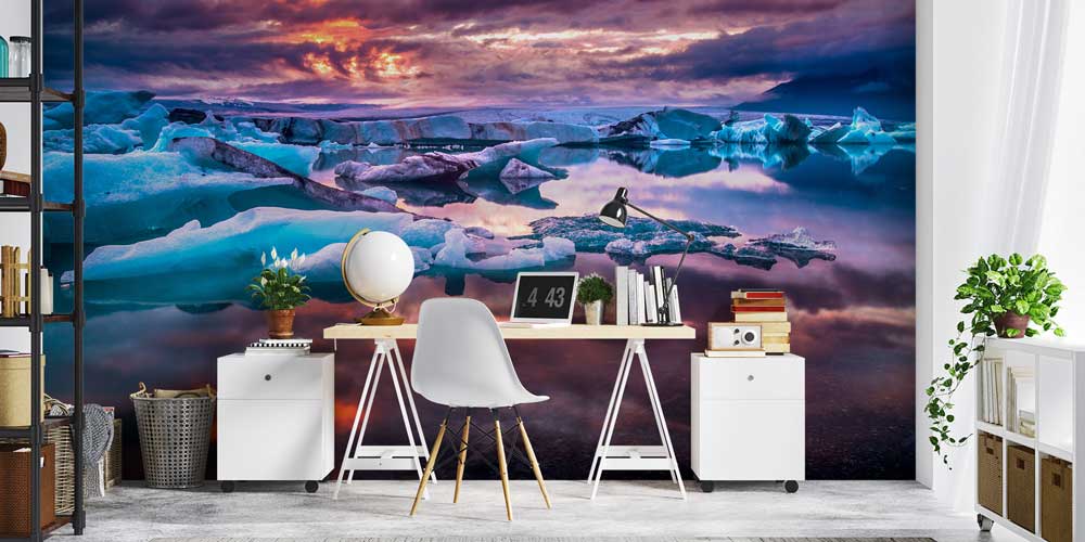 wallpaper-cover-design-13042-02 Gün Batımında Buz Gölü ve Yüzen Buzlar Manzaralı Doğa Duvar Kağıdı 13042