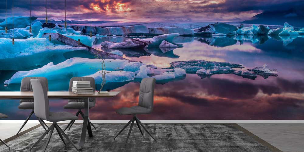 wallpaper-cover-design-13042-03 Gün Batımında Buz Gölü ve Yüzen Buzlar Manzaralı Doğa Duvar Kağıdı 13042